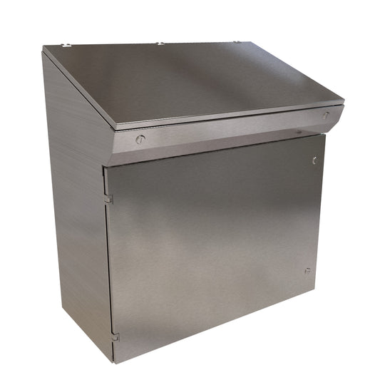 Hammond 2CSC2036 Series 2000 Consolet Operator Interface Enclosure, NEMA 3R, 4, 12 and 4X, 304 Stainless Steel, Sloped 20° Lid, 30.36"/38.03" H x 36" W x 17.30" D.
