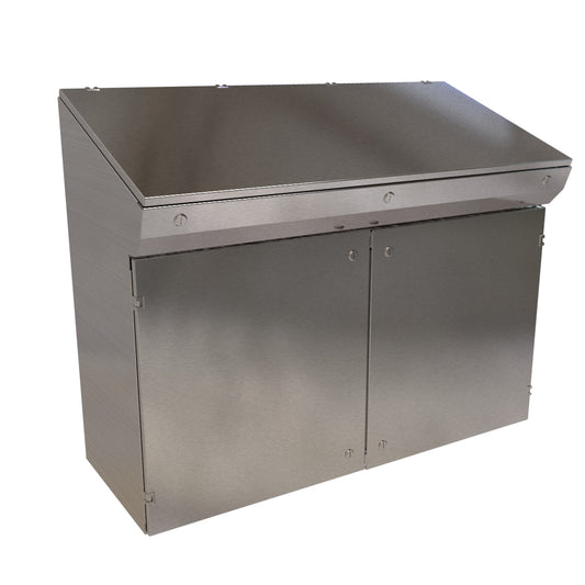 Hammond 2CSC2048 Series 2000 Consolet Operator Interface Enclosure, NEMA 3R, 4, 12 and 4X, 304 Stainless Steel, Sloped 20° Lid, 30.36"/38.03" H x 48" W x 17.30" D.