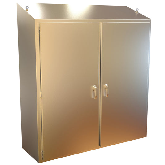 Hammond 2STFS747524SS N4X Slope Top 2 Door Freestanding Enclosure w/Panel - 74" x 75" x 24" - 304 Stainless Steel