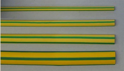 3/8 Yellow / Green Heat Shrink Tubing 3/8" Diameter 2:1 Shrink Ratio, Yellow with Green Stripe, Single Wall (4ft)