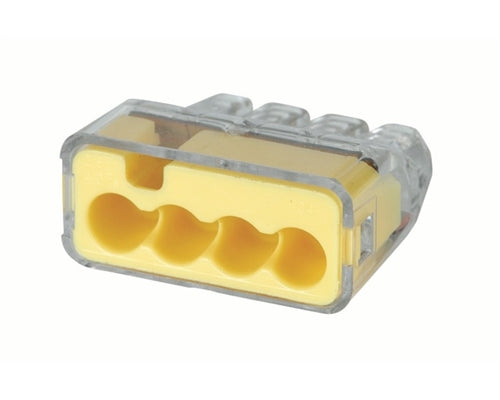 Ideal 30-1034 In-Sure Push-In Wire Connectors, Model 34 4-Port Yellow, Box of 100