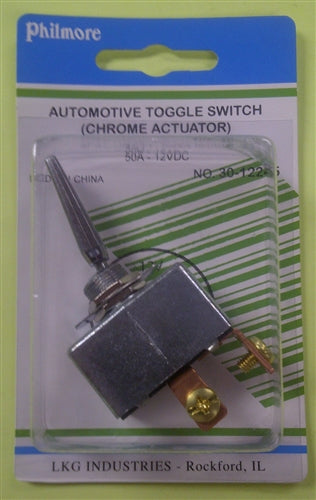 Philmore 30-12245 Automotive Toggle Switch SPST On-Off, 50A@12VDC, Chrome, Screw Terminals *Not Rated for 120/220VAC*