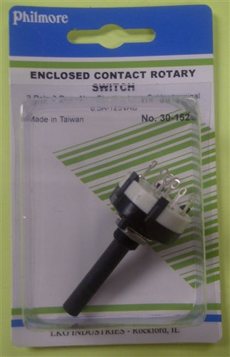 Philmore 13-15203 Rotary Switch 2 Pole 3 Position Non-Shorting, 0.3A@125VAC, Solder Terminals