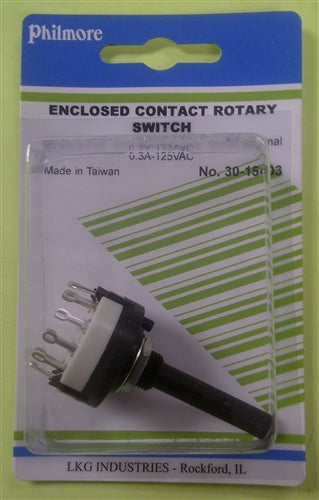 Philmore 13-15403 Rotary Switch 4 Pole 3 Position Non-Shorting, 0.3A@125VAC, Solder Terminals