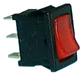 Philmore 30-16096 Lighted Miniature Rocker Switch, SPST On-Off, 10A@125VAC / 6A@250VAC, Red Lamp, QC Terminals