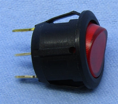 Philmore 30-16122 Lighted Snap-In Round Rocker Switch, SPST On-Off, 20A@14VDC, Red Lamp, QC Terminals