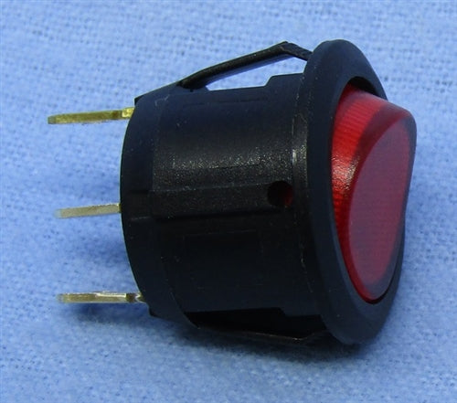 Philmore 30-16122 Lighted Snap-In Round Rocker Switch, SPST On-Off, 20A@14VDC, Red Lamp, QC Terminals