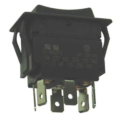 Philmore 30-695 Heavy Duty Rocker Switch DPDT (On)-Off-(On), 20A@125VAC / 10A@277VAC, QC Terminals