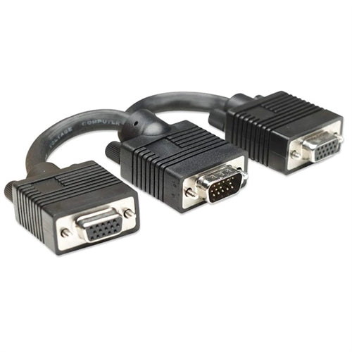Manhattan 304559 Svga Y-Cable & Splitter, HD15 Male / 2 HD15 Female, 15cm (6 in.), Black