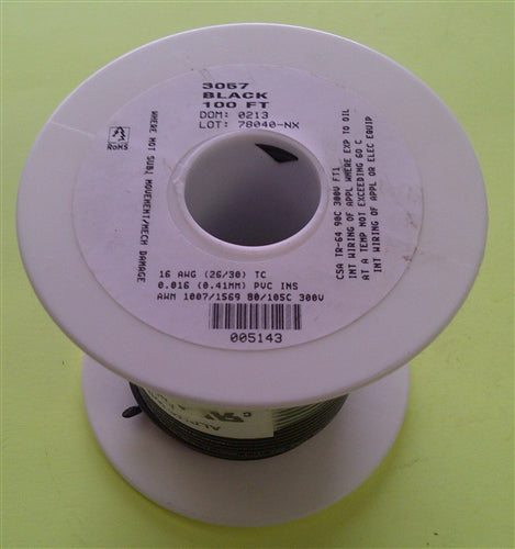 Alpha 16AWG Stranded Black Hookup Wire 3057-100BLK 300V CSA TR-64 FT1 (100 Feet)
