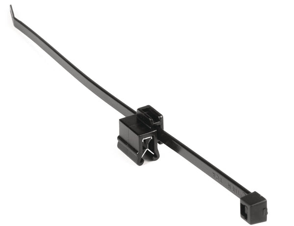 Hellermann Tyton 156-00863 Outside Serrated Cable Tie with Edge Clip, 5.9" Long, EC5B, 1 - 3 mm Panel, 50lb, PA66HS, Black, 500/pkg