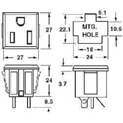 Mode 31-043-1 Chassis Mount 3-WIRE Snap-In AC Receptacle; 10A/250VAC CSA / 15A/250VAC UL
