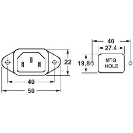 Mode 31-045-0 IEC320 3-WIRE Male Chassis Mount AC Receptacle, 15A/250VAC CSA/UL