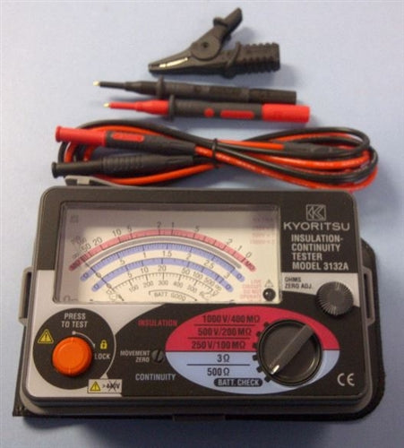 Kyoritsu 3132A Analog Insulation Tester / Megger, 100V 250V 500V 1000V Test Voltage