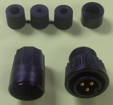 Conxall 3182-3PG-3DC Connector 3 Pin Male Cable Plug, IP67 Certified, 12AWG Gold Plated Contacts, Solder Style