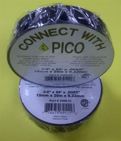 PICO 3468-31 Cold Weather Flame Retardant Black Electrical Tape, 66' Roll