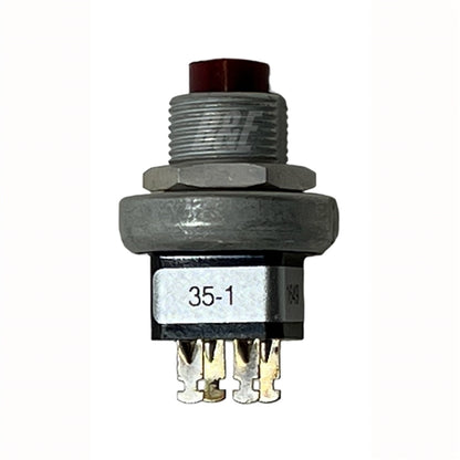 Grayhill 35-1 Push Button Switch DPST Off-(On) N/O, 1A@115VAC, Red Plunger, Solder Terminals