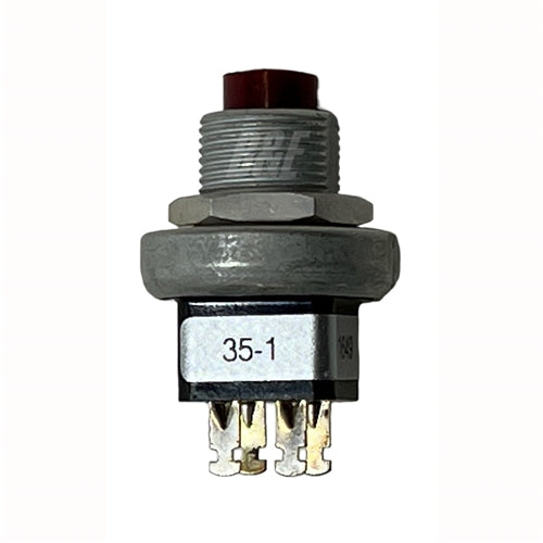 Grayhill 35-1 Push Button Switch DPST Off-(On) N/O, 1A@115VAC, Red Plunger, Solder Terminals
