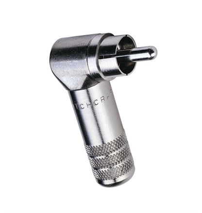 Switchcraft 3502RA RCA Phono Right Angle Metal Cable Mount Plug, Nickel Pin / Nickel Body