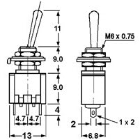 Mode 41-230-0 Standard Sub-Miniature Toggle Switch, SPST On-Off, 6A@125VAC, Solder Terminals