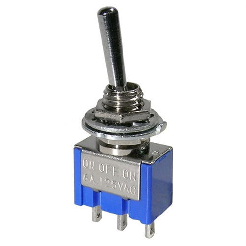 Mode 41-237B-1 Standard Sub-Miniature Toggle Switch, SPDT (On)-Off-(On), 6A@125VAC, Solder Terminals
