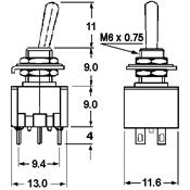 Mode 41-243-0 Standard Sub-Miniature Toggle Switch, DPDT On-On, 6A@125VAC, Solder Terminals