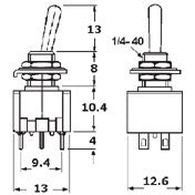 Mode 41-243T-0 UL/CSA Approved Economy Sub-Miniature Toggle Switch, DPDT On-On, 5A@125VAC or 28VDC, Solder Terminals