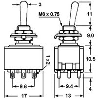 Mode 41-251-1 Standard Sub-Miniature Toggle Switch, 3PDT On-On, 6A@125VAC, Solder Terminals