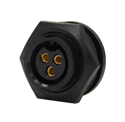 Conxall 4182-3SG-300 Connector 3 Pin Female Panel Receptacle, IP67 Certified, 12AWG Gold Plated Contacts, Solder Style