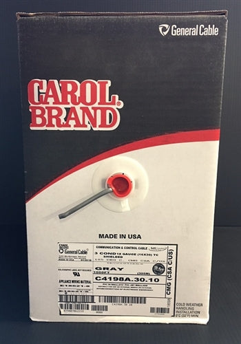 General Cable C4198A 18AWG 3 Conductor Stranded Shielded CMG/FT4 600V 105C BLK/WHT/Red, Gray PVC (305M = Full Roll)