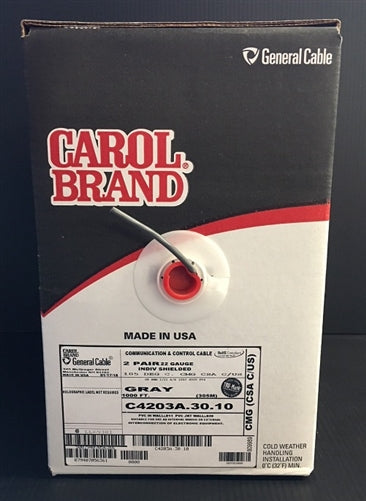 General Cable C4203A 22AWG 4 Conductor Stranded Shielded CMG/FT4 Red/Black Green/White, Gray PVC (305M = Full Roll)
