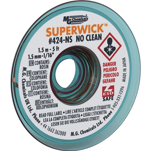 MG Chemicals 424-NS Superwick #2 Yellow Desoldering Braid (5ft), Static Free, No Clean