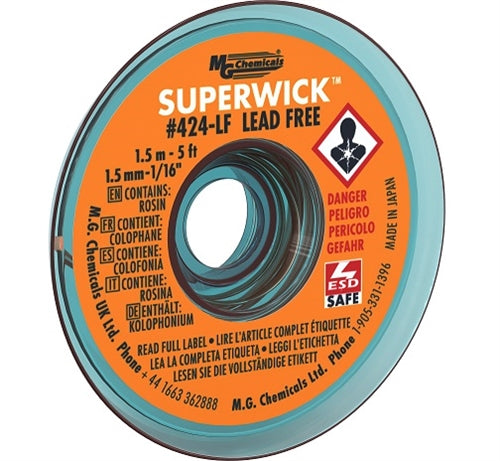 MG Chemicals 424-LF Super Wick #2 No Clean, Lead Free, Static Free Desoldering Braid (5ft)