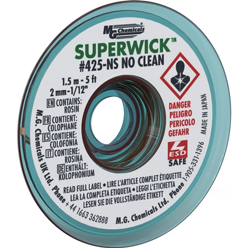 MG Chemicals 425-NS Superwick #3 Green Desoldering Braid (5ft), Static Free, No Clean