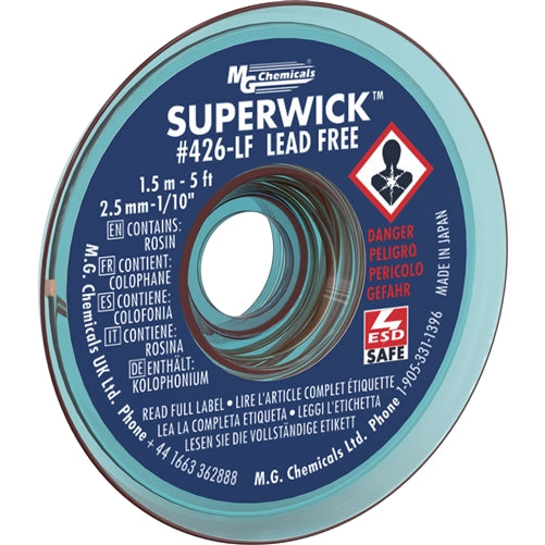 MG Chemicals 426-LF Superwick #4 Blue Desoldering Braid (5ft) Static Free, No Clean, for PB Free Solder