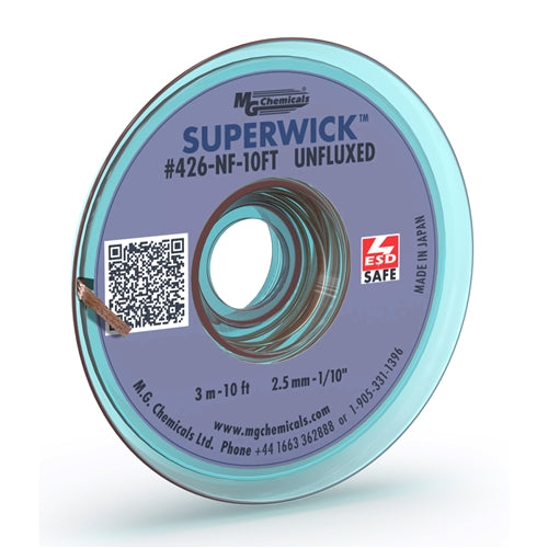 MG Chemicals 426-NF-10FT Super Wick Unfluxed #4 Blue Desoldering Braid, 2.5mm 1/10", Static Free, 10 Feet
