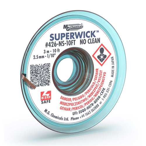 MG Chemicals 426-NS-10FT Super Wick #4 Blue Desoldering Braid, 2.5mm 1/10", Static Free, No Clean