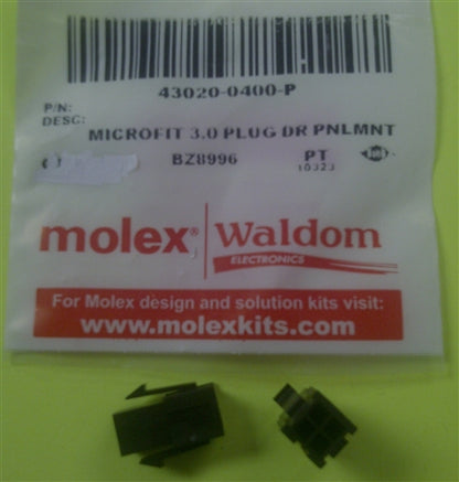 Molex 43020-0400 Micro-Fit 3.0 Plug Housing, Dual Row, 4 Position, UL 94V-0, Panel Mount Ears, Low-Halogen, Black