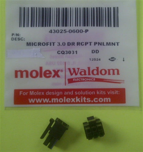 Molex 43025-0600 Micro-Fit 3.0 Receptacle Housing, Dual Row, 6 Position, UL 94V-0, Low-Halogen, Black