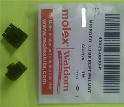 Molex 43025-0800 Micro-Fit 3.0 Receptacle Housing, Dual Row, 8 Position, UL 94V-0, Low-Halogen, Black