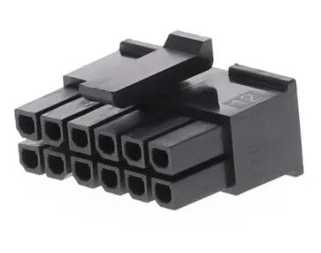 Molex 43025-1200 Micro-Fit 3.0 Receptacle Housing, Dual Row, 12 Position, UL 94V-0, Black