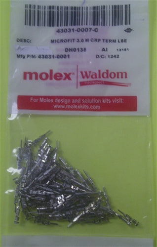 Molex 43031-0007 Micro-Fit 3.0 Male Crimp Terminal, with Tin Plated Phosphor Bronze Contact, 20-24AWG