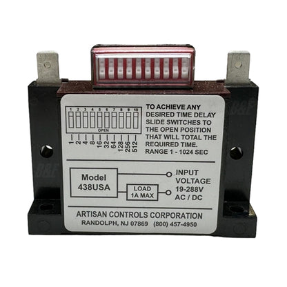 Artisan 438USA Time Delay Solid State Timer, Delay-On-Make, 1-1024 Sec, 19-288 Volts AC/DC, 1A Max, with Dip Switch