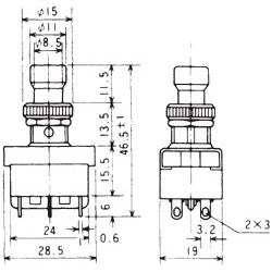 Mode 44-123-1 Alternate Action Push Button Switch, DPDT On-On, 10A@125VAC / 6A@250VAC, Chrome, Solder Terminals
