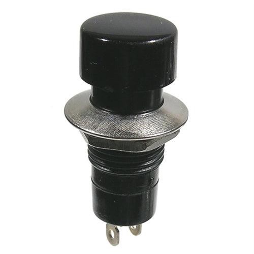 Mode 44-492-0 Push Button Switch, SPST Off-(On) N/O Momentary, 3A@125VAC, 12mm Hole, Black Button, Solder Terminals