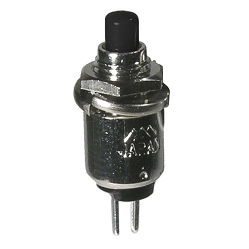 Mode 44-541-1 Miniature Push Button Switch, SPST Off-(On) N/O Momentary, 0.5A@125VAC, Black Button, Solder Terminals