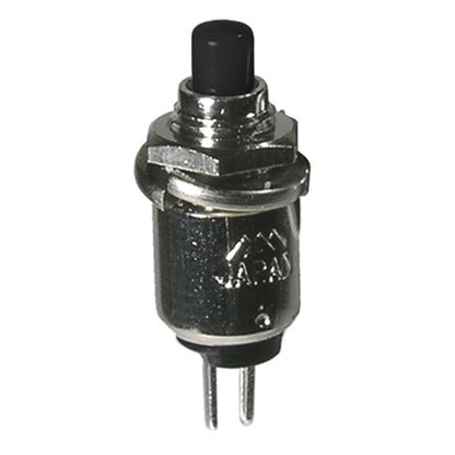 Mode 44-541-1 Miniature Push Button Switch, SPST Off-(On) N/O Momentary, 0.5A@125VAC, Black Button, Solder Terminals