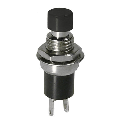 Mode 44-551-0 Push Button Switch, SPST Off-(On) N/O Momentary, 1A@125VAC, with Black Button, Solder Terminals