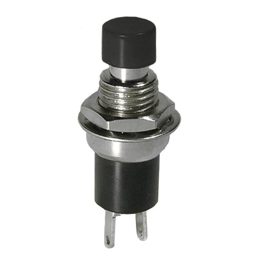 Mode 44-553-1 Push Button Switch, SPST On-(Off) N/C Momentary, 1A@125VAC, with Black Button, Solder Terminals