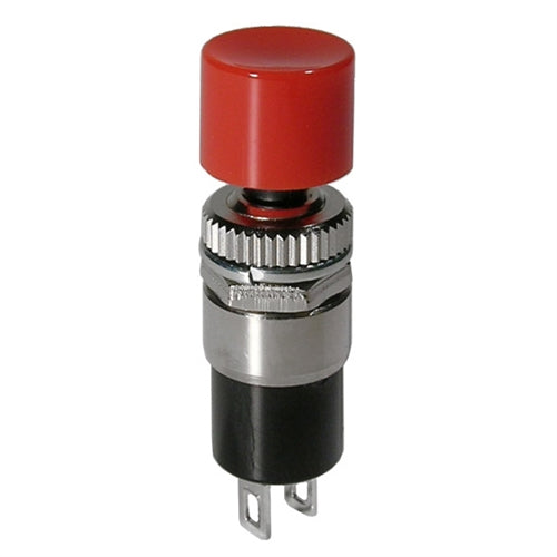 Mode 44-572-0 Push Button Switch, SPST Off-(On) N/O Momentary, 1A@125VAC, with Red Button, Solder Terminals